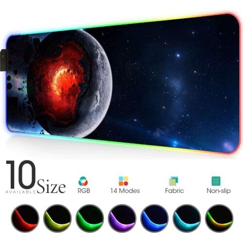 Earth moon space RGB Mouse Pad Black Gamer Accessories Large LED MousePad XXL Gaming PC Desk Play Mat with Backlit keyboard pad
