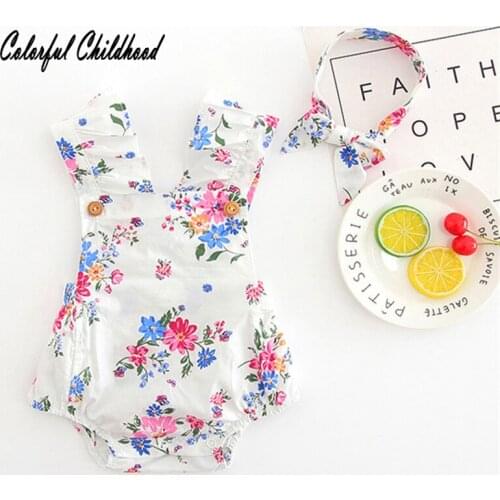 Cute Baby Girls White print flower Sleeveless Romper Infant beautiful Jumpsuit Clothes Sunsuit Outfits 6-24m