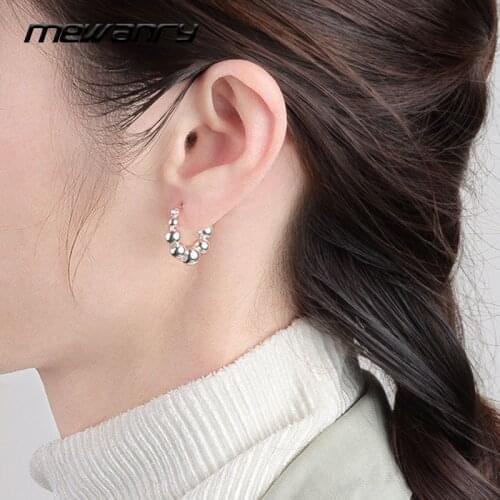 Mewanry Minimalist 925 Sterling Silver Hoop Earrings for Women New Trend Elegant Sweet Round Beads Party Jewelry Birthday Gifts