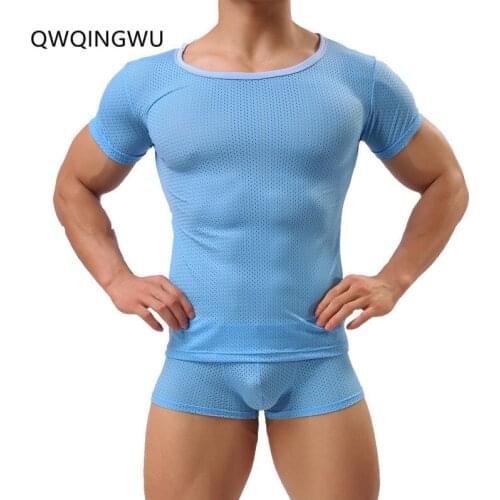 Man Sexy Undershirt Spandex Compression Undershirts Men Seamless O-Neck Breathable Hole Shirt Gay Underwear Undershirts