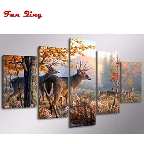 5 pcs Full Square drill 5D DIY Diamond painting Elk in the forest Diamond Embroidery Mosaic Cross Stitch Rhinestone decor