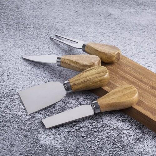 Wood handle cheese set stainless steel kitchen cake knife fork shovel Restaurant cheese four-piece set pizza knife wholesale