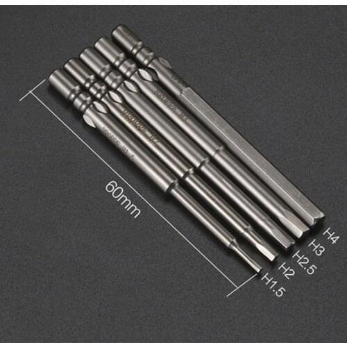 5Pcs H1.5 H2 H2.5 H3 H4 Hex Bit 800 4mm Round Shank Hexagon Electric Screwdriver Magnetic Drill Screwdriver Set S2 Alloy