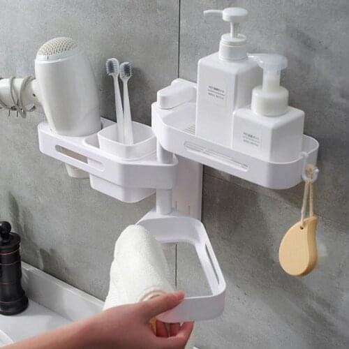 Triangular Rotating Bathroom Shelf Wall Hanging Free of Perforated Storage Hair Dryer Rack Three Layers Bathroom Storage Shelf