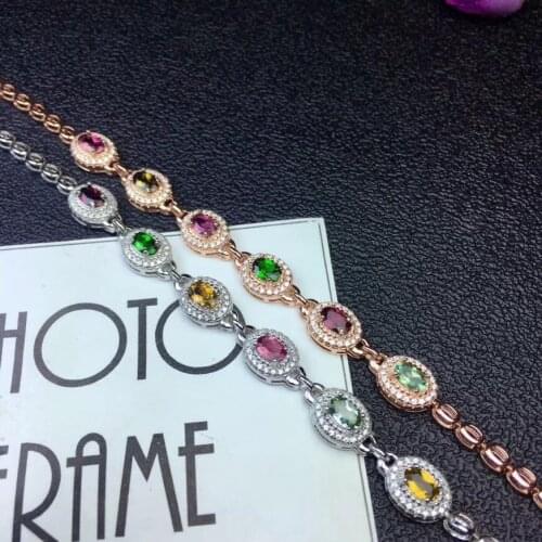 Natural tourmaline Bracelet wholesale multi colored gemstones 925 silver manufacturers shipments