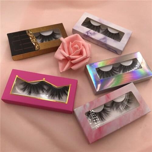 Mink Eyelashes 25mm 3D Natural Long Strip Lash Holographic Lash Paper Box