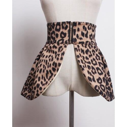 2021 spring new women sexy leopard corset designer peplum belt black PU asymmetrical wide belts zipper front burgundry