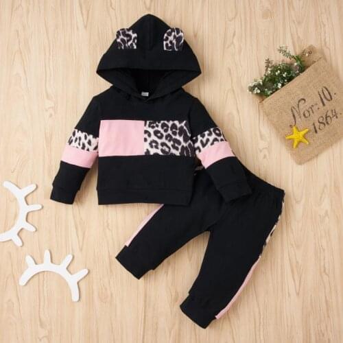 PatPat New Arrival Autumn and Spring Baby Girl Sweet Leopard Babys Sets Color Black Patchwork Babys Clothing