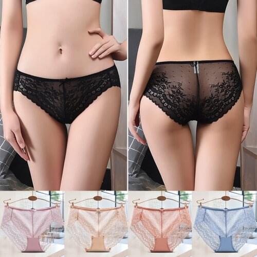 New Product Sexy Lace Underwear Womens Large Size Hollow Breathable Seamless Cotton File Mid-waist Womens Briefs