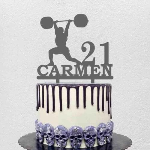 Personalized Weightlifting Topper Custom Name Age Men Weightlifting Cake Topper For Weightlifter Birthday Party Cake Decoration