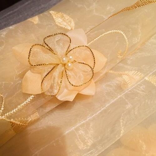 1 Pc 3d Embroidery Flowers Translucent Light Yellow Yarn Half Curtain For Home Deco Salon Bedroom Modern Window Valance