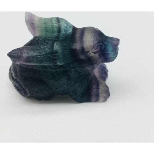 Natural rainbow fluorite quartz carved crystal rabbit statue crystal animal totem