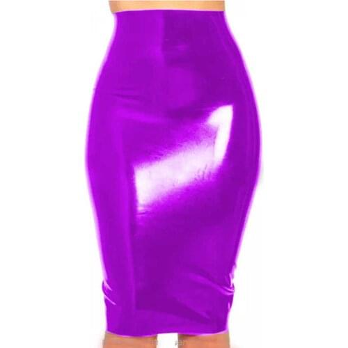 PVC Skirt Women Sexy Empire Vinyl Bodycon Skirt Elegant Package Hips Knee Length Skirt Nightclub Performance Costume Big Size