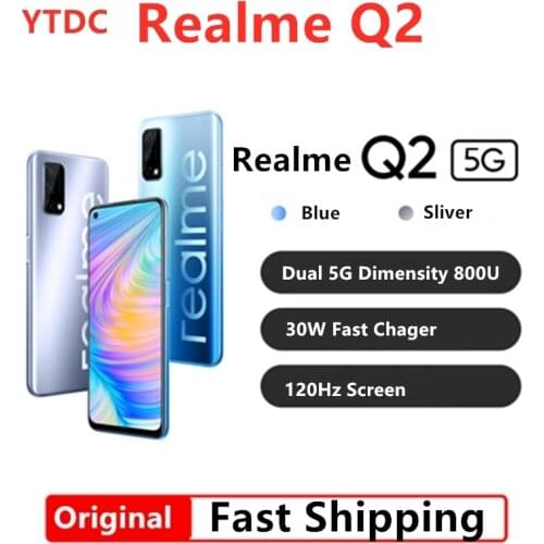 Realme Q2 5G 4GB 128GB Dimensity 800U Octa Core Mobile Phone 6.5'' 120Hz Fullscreen 5000mAh Battery 30W Fast Charger 48MP Camera