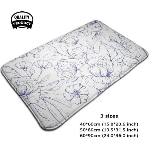 Modern Hand Drawn Navy Blue White Ele Floral Pattern 3 Sizes Home Rug Room Carpet Modern Hand Drawn Navy Blue Blue White Blue