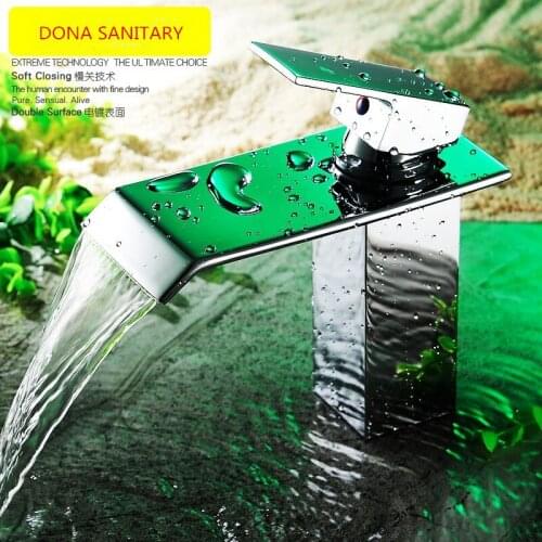 Ultrathin Water Mouth Copper Wash Sink Mixer Single Hole Waterfall Basin Faucet Mixers Hot and Cold Mixer Taps Dona4060