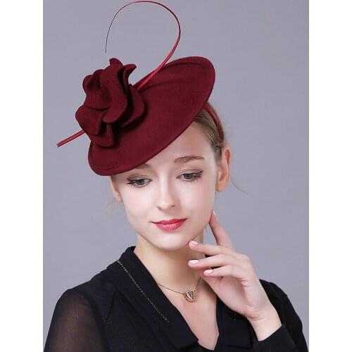 British Ladies Vintage Wool Fedora Hairband Ostrich Feather Fascinator Hat Cocktail Church Wedding Ladies Wool Flower Headwear