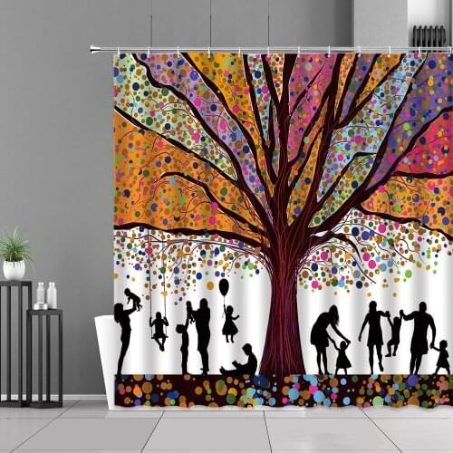 Modern Minimalist Oil Painting Tree And Family Printing Polyester Waterproof Shower Curtain Bathroom Screen Curtains Home Decor
