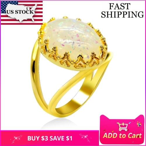 US STOCK Uloveido Party Rings for Women Ring Female with Big Oval Fire Opal Gold Color Jewelry Womens Accessories Gifts RA0352