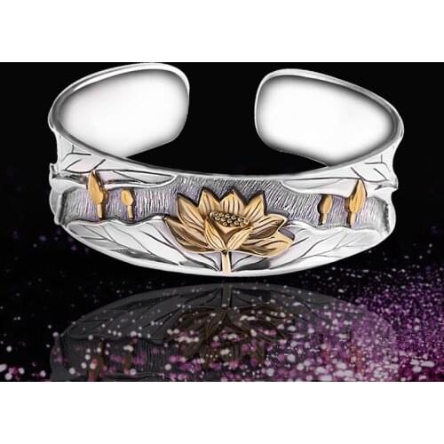 Hot Sale lucky Lotus Stering Silver Bracelet Thai Silver Bangle S925 Pure Silver Bracelet Classic Silver Beautiful Bracelets