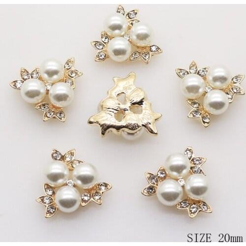 ZMASEY New 20MM 10Pcs/Lot Flower Flatback Pearl Alloy Button For greeting card DIY Handwork Ribbon Decoration Accessories