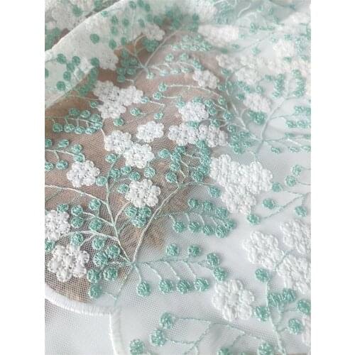 1Yard Embroidered Green Flower Mesh Net Yarn Lace Fabric DIY Lady Children Dress Sewing Cloth V2956