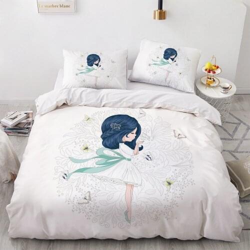 Cute Elf Girl Bedding Set White Duvet Cover 2/3pcs Home Textiles Lovely Girl Kids Bed Cover Set For Baby Gift Bedspreads
