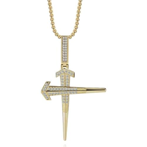 2020 Fashion Personality Gold Color Copper Zircon Pendant Necklace Cross Arrow Neutral Jewelry Hip Hop Wind Necklace Gift