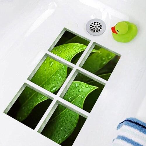 6pcs/set Green Leaves 3D Bathtub Stickers Non Slip Waterproof Bathroom Decor Self-Adhesive Bath Wall Sticker Decoration 15x15cm