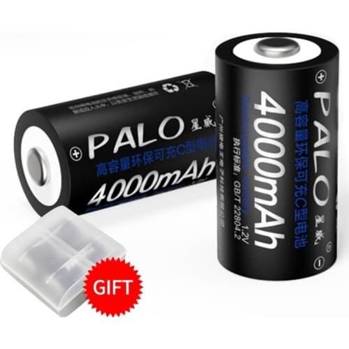 PALO Original 2 Pcs 1.2V Rechargeable Batteries C Size Battery Ni-MH 4000mAh Bateria Baterias for radio refrigerator LED light