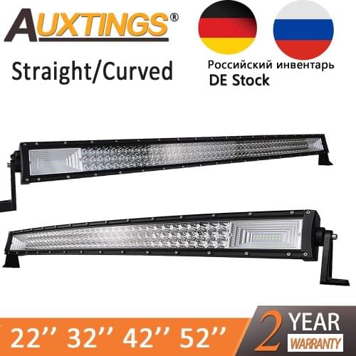Auxtings Straight/Curved Led Light Bar 22" 32" 42" 52" Work Light 3-Row 4x4 Truck ATV Trailer Car Roof Offroad Driving Light Bar