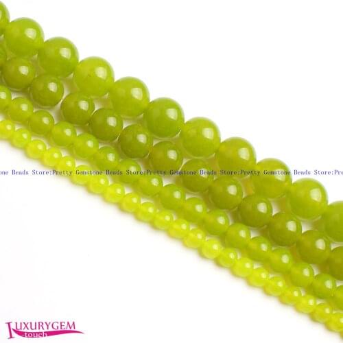 High Quality 4,6,8,10,12,14mm Smooth Natural Lemon Color Jades Round Shape Gems Loose Beads Strand 15" Jewelry Making wj394