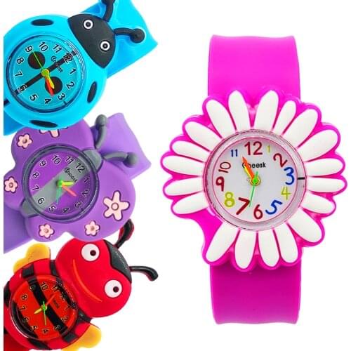 Baby Learn Time Toy Children Watch Cartoon Ladybug/Butterfly/Bee/flower Kids Watches Child Clock Girls Boys New Years Gift