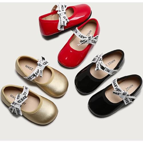 2021 Spring Autumn Girls Shoes Bowtie Mary Janes Shoes New Fashion Kids Flats Anti-slip Leather Princess Shoes Child Toddlers