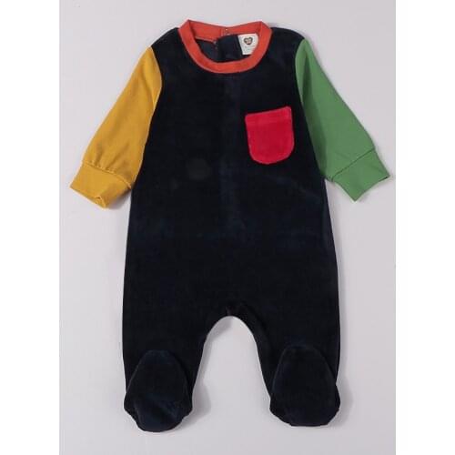 Baby romper kids clothes long sleeves velour pajamas baby overalls contrast patch boy girls clothes footies autumn winter romper