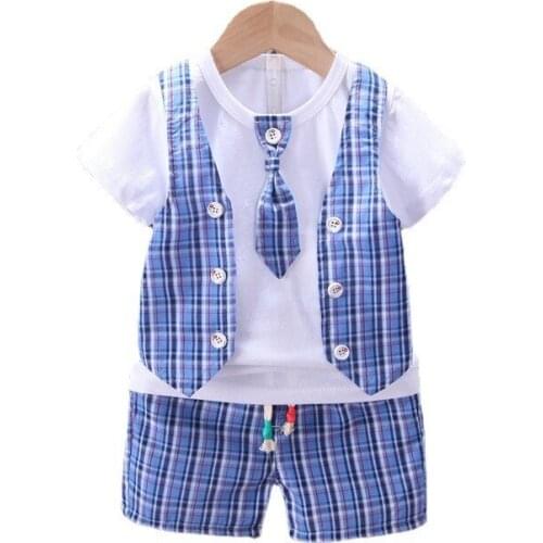 New Summer Baby Boys Clothes Suit Children Plaid T-Shirt Shorts 2Pcs/Sets Toddler Casual Clothing Infant Outfits Kids Tracksuits