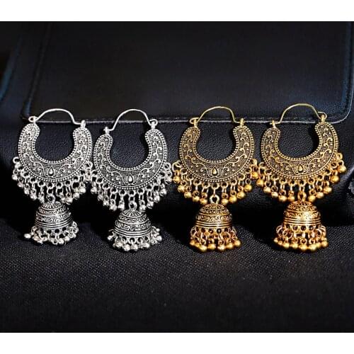 Indian Jhumka Jhumki Gypsy Tribal Ethnic Retro Big Circle Bell Tassel Drop Earrings For Women Jewelry Pendientes Mujer Moda 2019