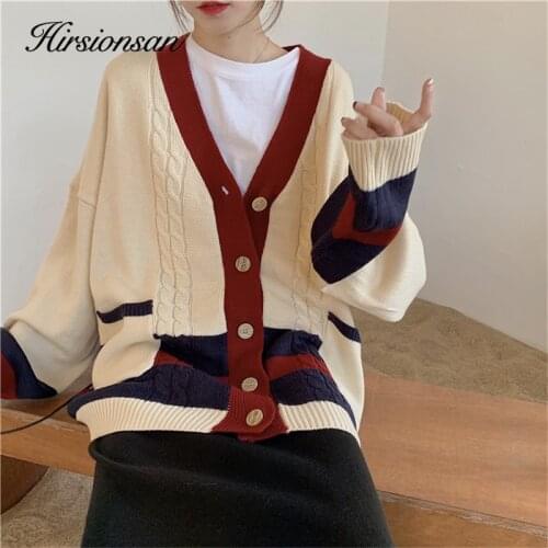 Hirsionsan V Neck Cardigans Sweater Women 2020 New Autumn Winter Elegant Solid Outwear Korean Cashmere Loose Cardigan soft warm