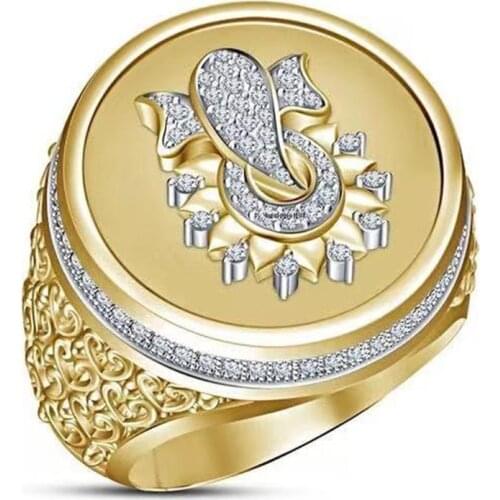 Punkboy Luxury Creative Mens Gold Plated Color Craved Irregular Geometric Pattern Metal Ring for Male Party Wedding Jewelry