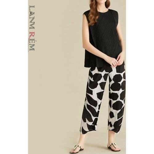 LANMREM 2021 Autumn New Pleated Pants Women All-match Elegant Elastic High Waist Casual Printing Pants Female Fashion 2W801