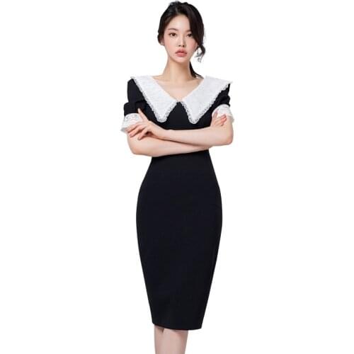 Black tight one piece korean ladies Summer V neck cabaret Sexy party Bodycon office Dresses for women