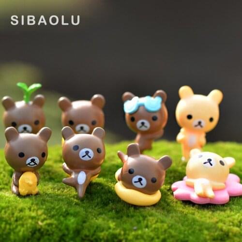 Brown Bear Holiday miniature figures Home Decoration mini fairy garden animals Moss micro landscape ornaments baby toy