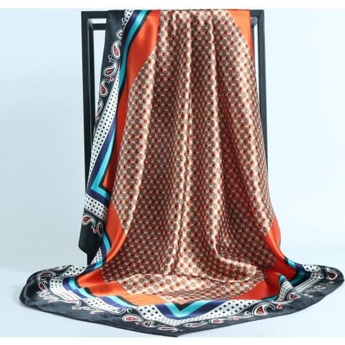 90cm Fashion Scarves Women Shawl Silk Satin Hijab Female Bandana Square Ladies foulard wrap pareo headcloth kerchief FJ598