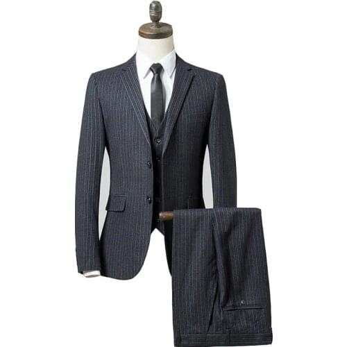 2019 New Stripe Suit Men Formal Three Piece Suits Men Slim Fit Groomsmen Men Wedding Suits Completo Uomo (Jacket+Pants)