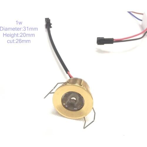 1pcs/lot Gold Downlight Under 31mm Cabinet Spot Light 1w Ceiling Recessed Lamp Ac85-265v Dimmable Down Lights Free Shipping