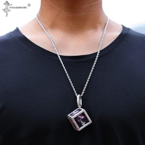 Custom Photo Frame Three-dimensional Square Men Women Square Pendant Necklace Zircon Paved Bling Iced Out Hip Hop Rapper Jewelry