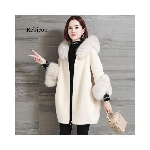 Faux Fur Coat With Hood Luxury High Waist Fashion Loose White Mink Fur Coats Women Rabbit Fur Plus Size Female Jacket
