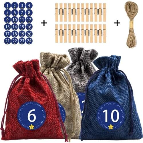 Christmas Burlap Hanging bag 24 Days Advent Calendars Garland Candy Gift Bags Sacks for Decorations DIY Xmas Countdown