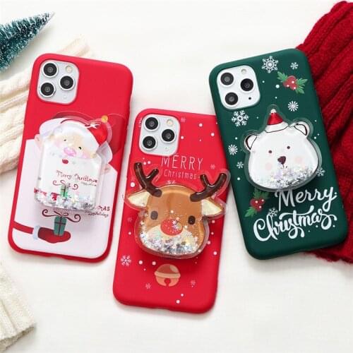 Christmas Liquid Quicksand Stand Phone Case For iPhone 12 Mini 11 Pro XS Max XR X 10 SE 2 2020 6 6S 8 7 Plus Silicone Back Cover