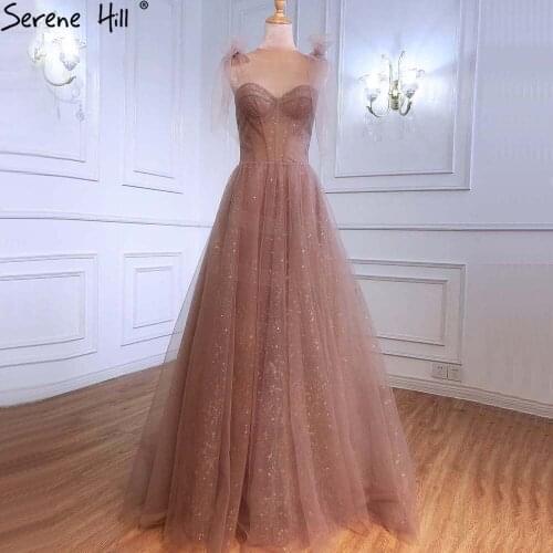 Pink Glitter Sexy Evening Dresses Gowns 2021 A-Line Sleeveless Tulle For Women Party NIght BLA70920 Serene Hill